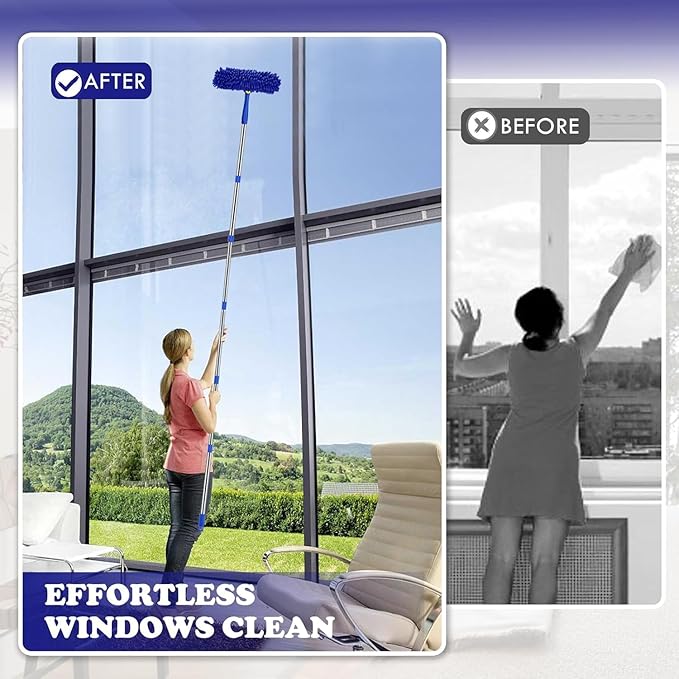 Window Cleaner Squeegee Kit - 2.38M (94inch) Cleaning Equipment with Long Handle 3 in 1 Extendable Window Cleaning Tool for High Windows, Glass, Home, Wall and Car