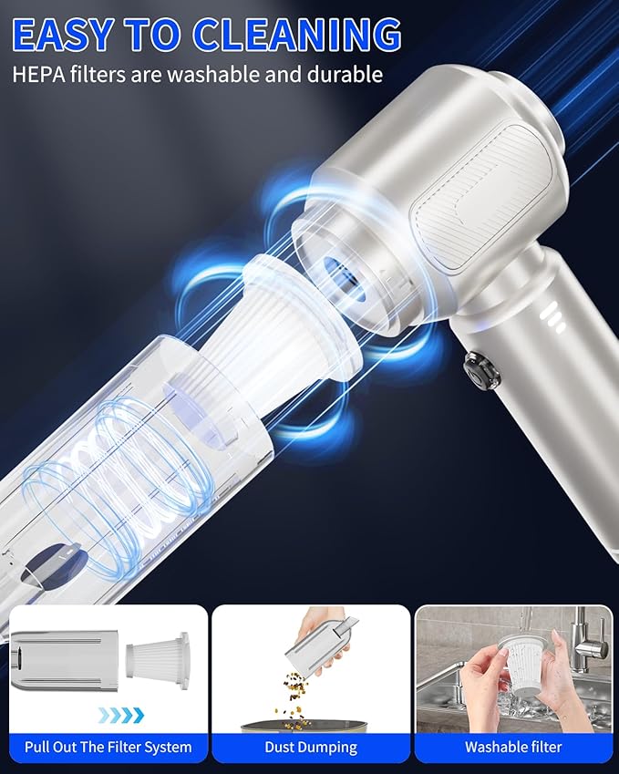 Handheld Vacuum Cordless, 16000Pa Strong Suction Car Vacuum Cleaner Rechargeable, 2-in-1 Blow & Suction, 140W High Power Hand Vacuum for Car, Desk, Keyboards, Pet Hair