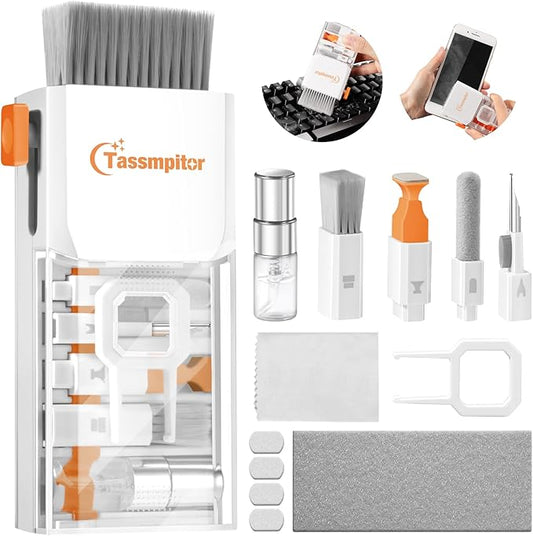 Tassmpitor Laptop Cleaning Kit, All in 1 Keyboard Cleaning kit for MacBook iPad iPhone, Compact Keyboard Cleaner with Brush and Spray for Tablet, Airpods, Earbud, Computer Screen, PC Monitor, White