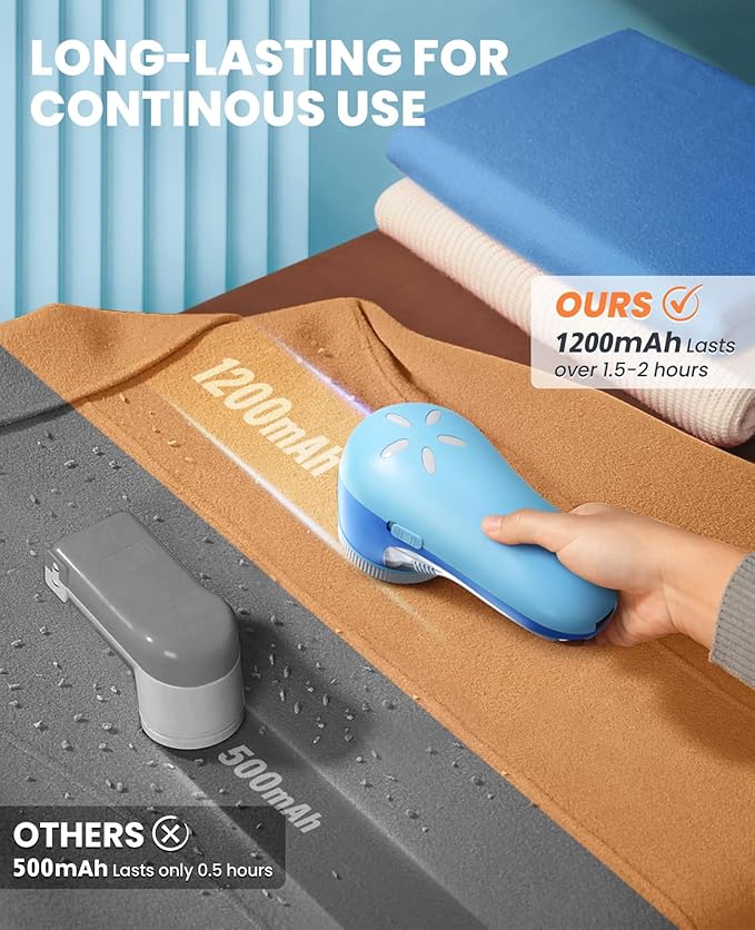 POPCHOSE Fabric Shaver, Lint Remover for Clothes, Electric Lint Shaver with 6-Leaf Blades, Sweater Shavers to Remove Pilling for Clothing, Couch, Furniture, Fuzz, Lint Ball, Bobbles, Blue-Cyan