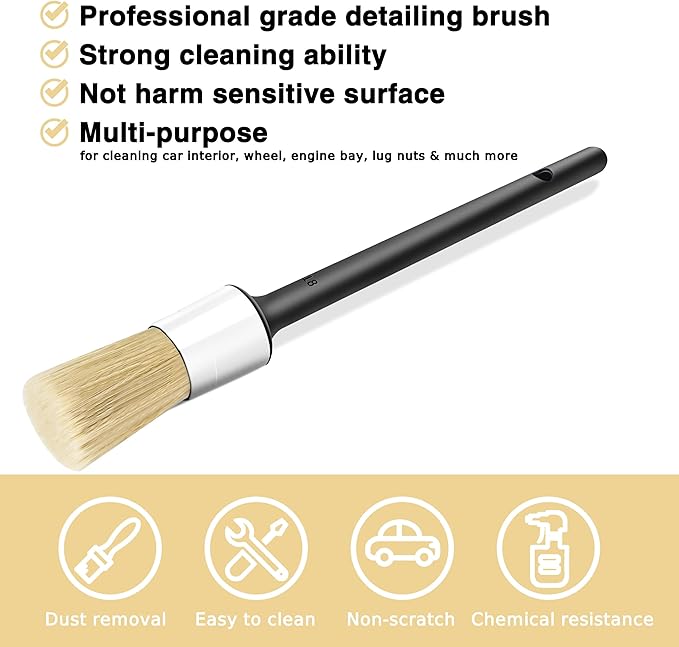 HMPLL 10pcs Car Detailing Kit, Premium Detailing Brush Set Includes 5 Soft Car Detailing Brushes, 3 Wire Brush, 2 Air Vent Brush for Cleaning Car Interior and Exterior Detailing, White