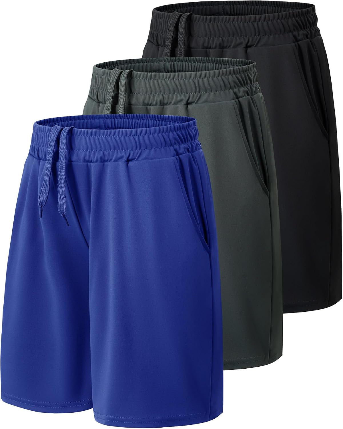 3 Pack Athletic Basketball Boys Shorts with Pockets - Kids Soccer Clothes