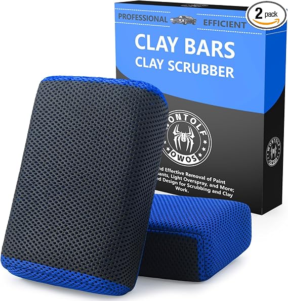 2 Pack 2 in 1 Clay Scrubber Car Clay Bar Auto Detailing Kit, Car Clay Wash Sponge, Premium Grade Magic Clay Mitt Towel, 