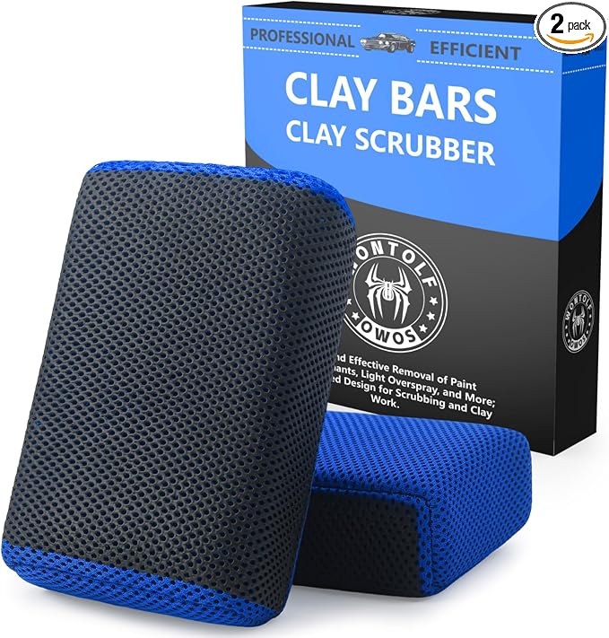 2 Pack 2 in 1 Clay Scrubber Car Clay Bar Auto Detailing Kit, Car Clay Wash Sponge, Premium Grade Magic Clay Mitt Towel, 