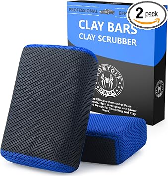 2 Pack 2 in 1 Clay Scrubber Car Clay Bar Auto Detailing Kit, Car Clay Wash Sponge, Premium Grade Magic Clay Mitt Towel, 