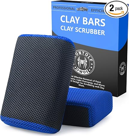 2 Pack 2 in 1 Clay Scrubber Car Clay Bar Auto Detailing Kit, Car Clay Wash Sponge, Premium Grade Magic Clay Mitt Towel, 