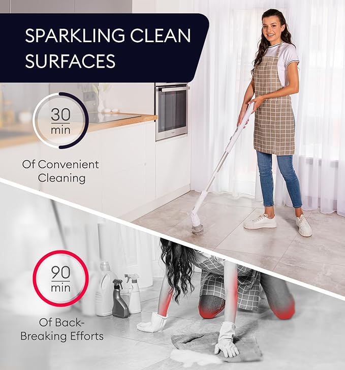 Electric Spin Scrubber, 360 Cordless Powerful Scrub Brush for Cleaning Bathroom, Tile, Floor, Tub & Shower with Adjustable Extension Handle and 3 Replaceable Rotating Brush Heads (Packaging May Vary)