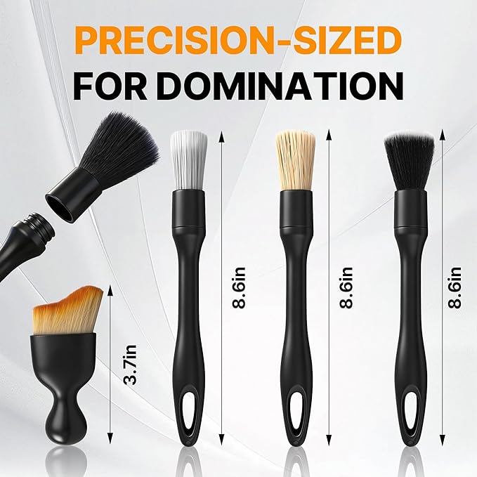 8 Pcs Car Detailing Brush Set, Soft Bristle Cleaning Brushes for Interior and Exterior Care, 4 Versatile Brushes Designed for Dashboards, Vents, Wheels, Tires, and Precision Detailing