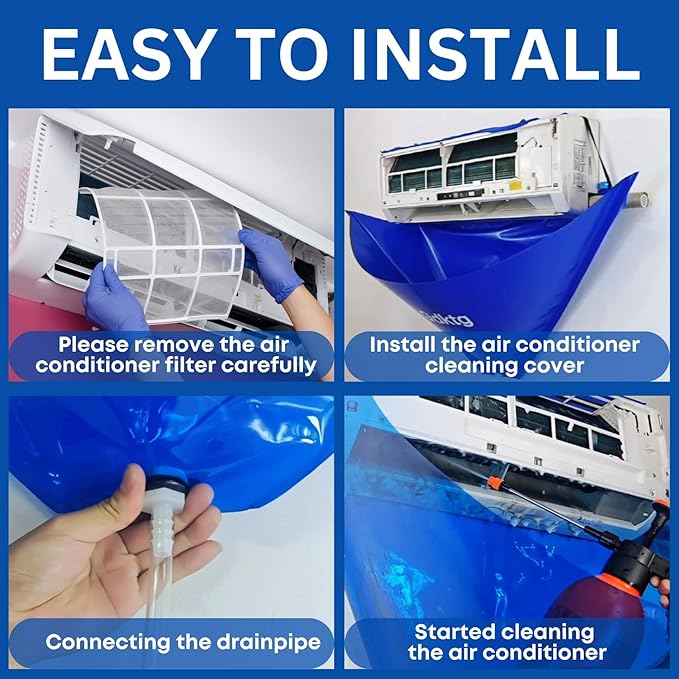 Oiktylr Mini Split Cleaning Kit Bag with 2L High Pressure Sprayer, Air Conditioner Cleaning Kit with Waterproof PVC AC Cleaning Cover Bib with HVAC Cleaning Tools, Small
