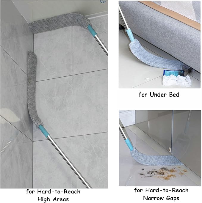 Retractable Gap Dust Cleaner Cleaning Tools with 3 Microfiber Dusting Cloths Long Handle 48.5inches Washable and Retractable Duster Brush for Cleaning Under Appliances Furniture Couch Fridge