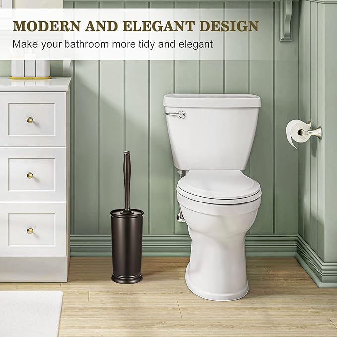 Toilet Bowl Brush Holder Set: Bathroom Deep Cleaning Toilet Scrubber Rim Cleaner with Caddy for Restroom Rv - Hidden Modern Elegant Toilet Clean Decorative Accessories - Bronze