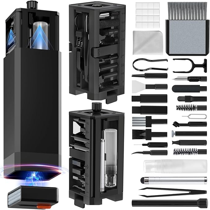 34-in-1 for iPhone Cleaning Kit, Sunoyar Airpods Cleaning Kit Multi-Functional, Laptop Cleaning Kit with Portable Storage Case for iPhone Charging Port USB C Cell Phone Android Keyboard Earbud Black