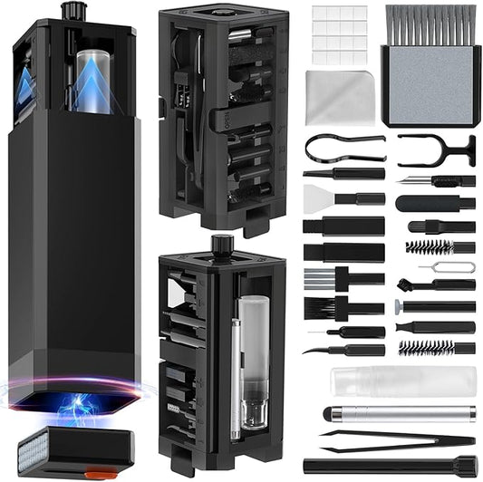 34-in-1 for iPhone Cleaning Kit, Sunoyar Airpods Cleaning Kit Multi-Functional, Laptop Cleaning Kit with Portable Storage Case for iPhone Charging Port USB C Cell Phone Android Keyboard Earbud Black