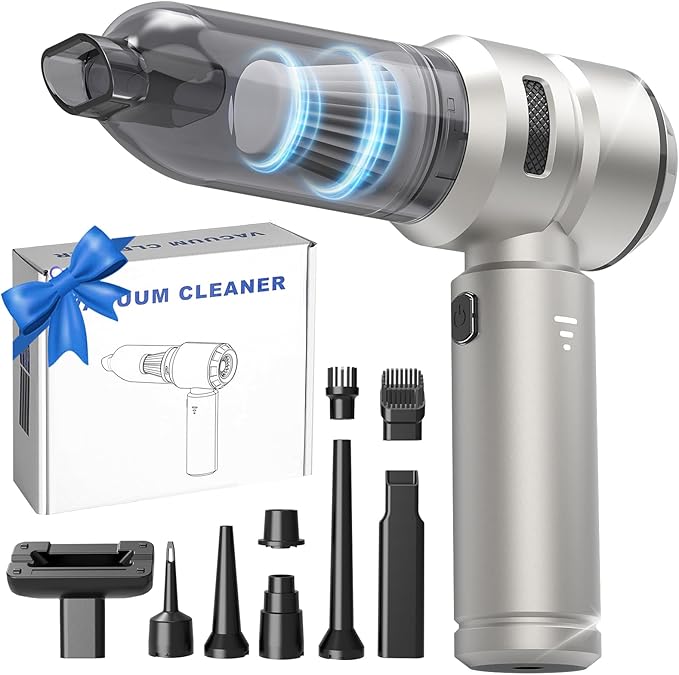 Portable Cordless Car Vacuum Cleaner, 21000Pa Handheld Vacuum with 3 Suction Modes, Type-C Fast Charging, Mini Vacuum for Home, Office, Desk, Keyboard – Bright Silver