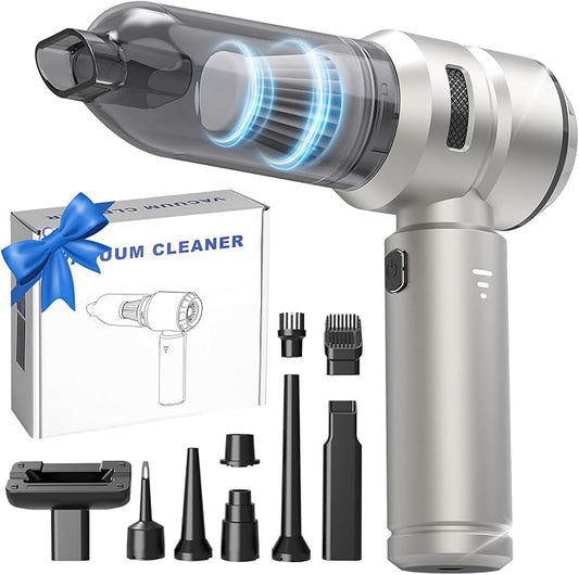 Portable Cordless Car Vacuum Cleaner, 21000Pa Handheld Vacuum with 3 Suction Modes, Type-C Fast Charging, Mini Vacuum for Home, Office, Desk, Keyboard – Bright Silver