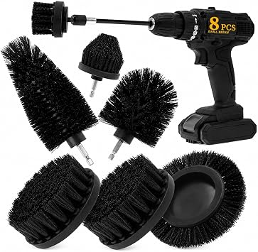 8 Pcs Drill Brush Attachment Set, Power Cleaning Scrub Brush Kit with Extend Long Attachment, All Purpose Drill Scrub Br