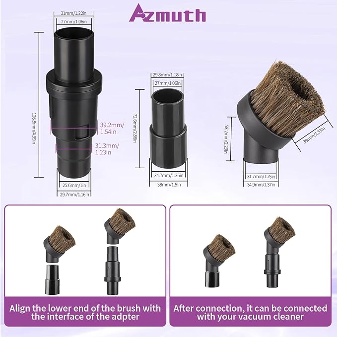 3Pcs 39mm Soft Horsehair Vacuum Brush Attachments with 2 Vacuum Hose Adapter for Shark Vacuum Attachments and Miele Vacuum Attachments and for Most Household Vacuum Cleaner