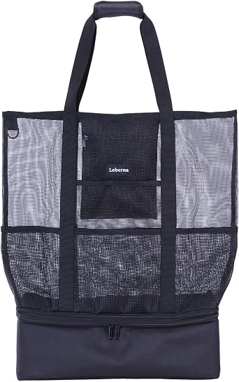 Leberna Large Beach Bag with Zipper Lightweight Beach Toy Bag Mesh Bag for Swimming Pool Sand Toys
