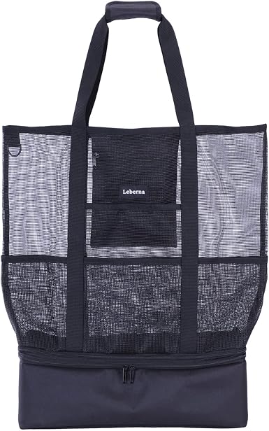 Leberna Large Beach Bag with Zipper Lightweight Beach Toy Bag Mesh Bag for Swimming Pool Sand Toys