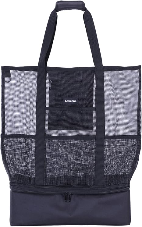 Leberna Large Beach Bag with Zipper Lightweight Beach Toy Bag Mesh Bag for Swimming Pool Sand Toys