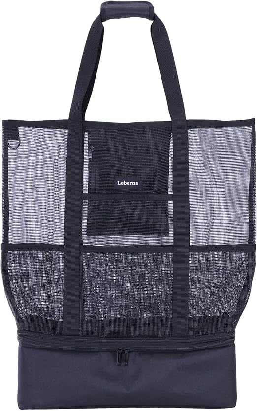 Leberna Large Beach Bag with Zipper Lightweight Beach Toy Bag Mesh Bag for Swimming Pool Sand Toys