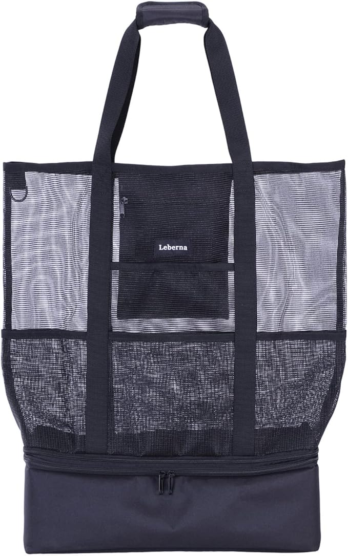 Leberna Large Beach Bag with Zipper Lightweight Beach Toy Bag Mesh Bag for Swimming Pool Sand Toys