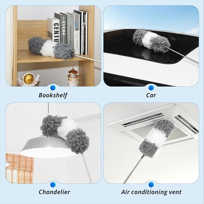 ZZ LAZYCOTTAGE Microfiber Feather Duster for High Reach, Lightweight Ceiling Fan Cleaner, 91.5" Telescopic Pole, Cobweb Duster with Extension Pole for Home & Car