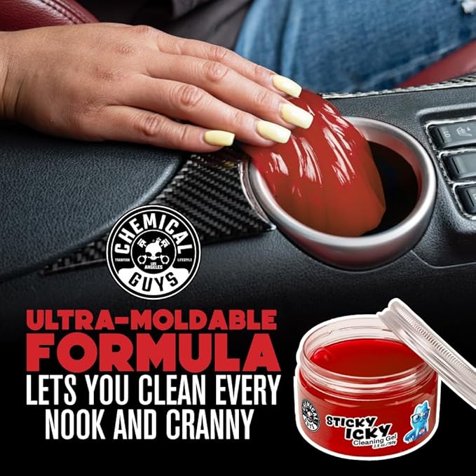 Chemical Guys Sticky Icky Car Cleaning Gel, Sweet Strawberry, Interior Car Cleaner, Reusable Automotive Crevice & Interior Dust Cleaner for Air Ventss, Cup Holders & Keyboards, 0.88 Ounce (Pack of 4)