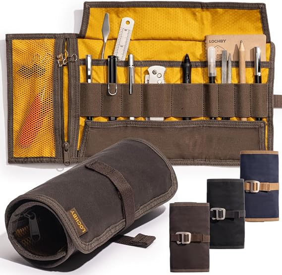 LOCHBY® Art & Electronic Organizer | EDC Roll-Up Tool Bag for Pen Lovers & Tech | Multi-Pocket with Elastic Loops for Pe