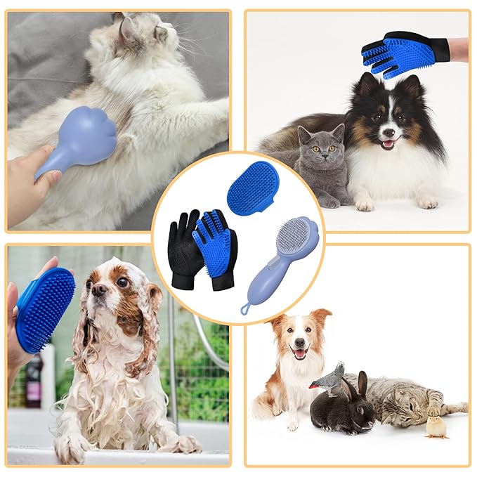 Cat Grooming Glove Brush,Self-Cleaning Slicker Pet Brush for Short and Long Haired pats,Dog Bath Brush for Shedding and Grooming,Removes Loose Hair and Tangles,Promote Circulation