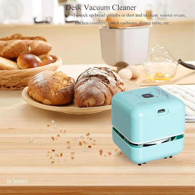 White Elephant Gifts, Mini Desk Vacuum Cleaner, Rechargeable Desktop Vacuum Sweeper with USB Brush as Present to Suck up Fine Particle Bread Crumbs Dust Ash Pet Fur Eraser Waste(Blue)