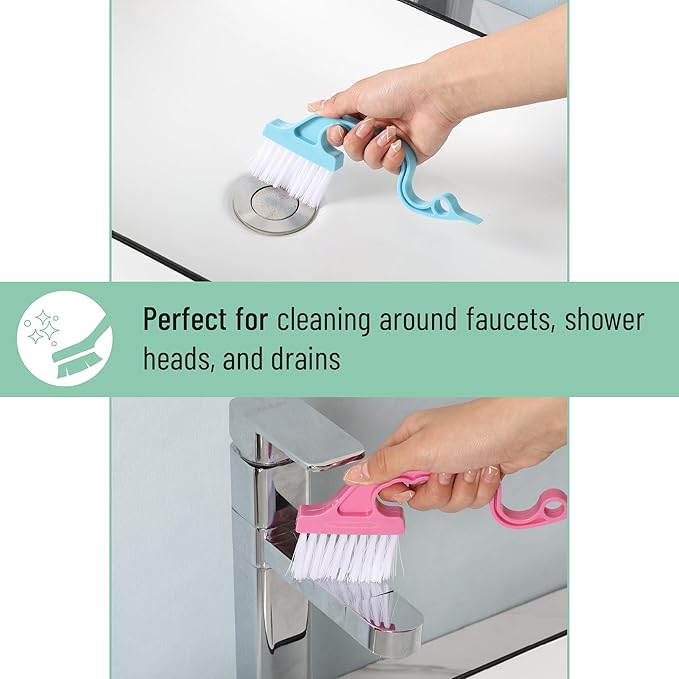 Slick- Window Track Cleaning Brush, 4 Pack, Colorful Ergonomic Handle, Built-in Scraper, Multipurpose, Window Track Cleaning Tools