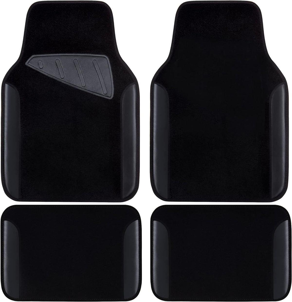 Waterproof Universal Fit Car Floor Mats, Faux Leather Car Carpet Mats, Black Car Mats with Anti-Slip Nibbs Backing & Driver Heel Pad Fit for SUV,Vans,sedans, Trucks,Set of 4pcs(All Black)