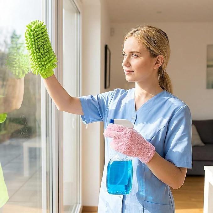 Potchen 6 Pcs Microfiber Dusting Mitt Gloves for Plants Washable Dusting Gloves for House Cleaning Furniture Car Washing