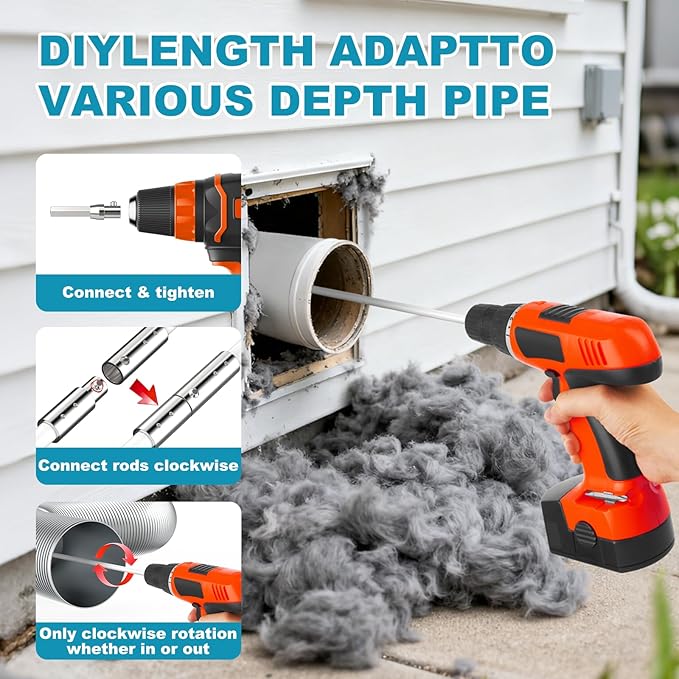 Sealegend 40 Feet Dryer Vent Cleaner Kit/Lint Remover/Upgraded Flexible Quick-Snap Brush with Drill Attachment/Fireplace Chimney Brushes for Easy to Use/Works with or Without Power Drill