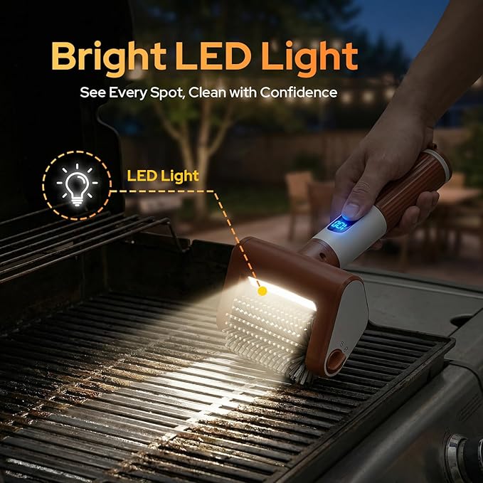 Electric Grill Brush for Outdoor, 2026 BBQ Grill Cleaner with Digital Display, Variable Speed Cordless Grill Brush, Waterproof & Replaceable Heads Grill Cleaning Brush for Barbecue Grates