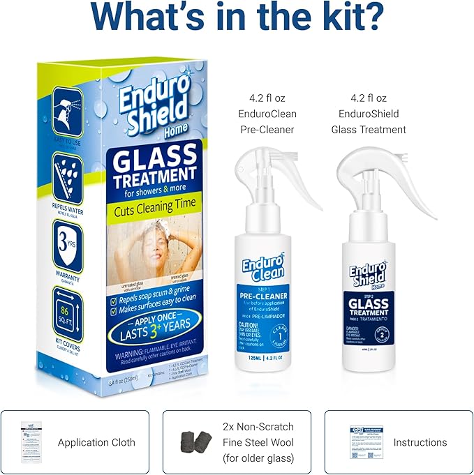 EnduroShield Glass Treatment Kit - Advanced Protection for Glass Surfaces - Repels Soap Scum, Grime & Dirt Without Harsh Chemicals - 4.2 fl oz