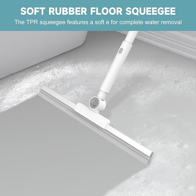 nacena Shower Scrubber with Long Handle, 4 in 1 Tile Tub Scrubber Brush with 3 Detachable Cleaning Shower Heads and Floor Squeegee Shower Cleaner Brush for Bathroom Kitchen Tub Sink Floor, Grey White