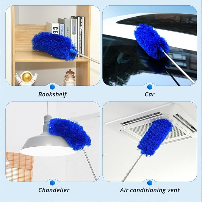 ZZ LAZYCOTTAGE Microfiber Feather Duster with Bendable Head, Dusters for Cleaning, Extendable Microfiber Duster, Long Reach Dusting Tool for High Ceilings, Ceiling Fans, Blinds, Cobweb