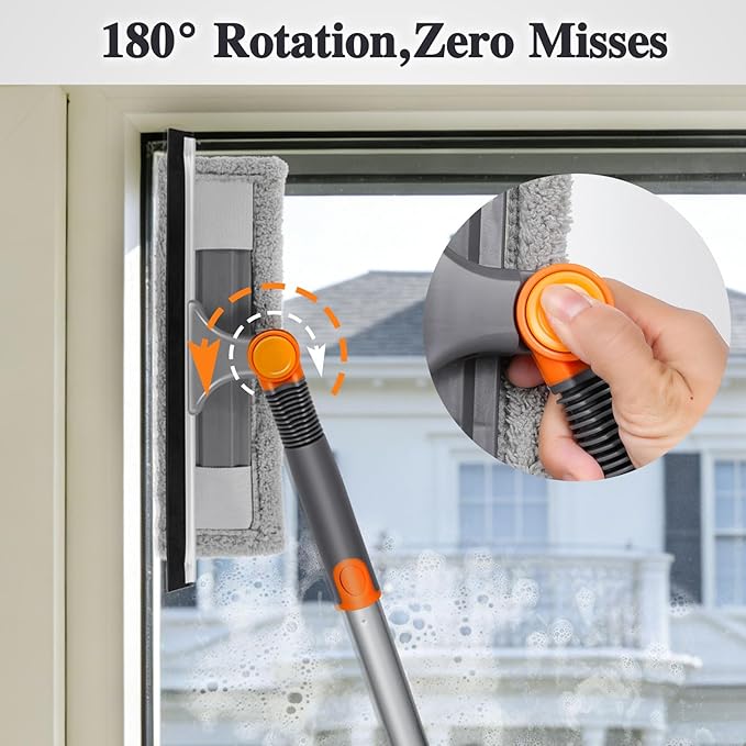MASTERTOP 64”Window Squeegee with Extension Pole, 2-in-1 Professional Window Glass Cleaner Tool,Microfiber Cloth Window Washer Tool, Home Window Squeegee for Glass, Tile, Mirror