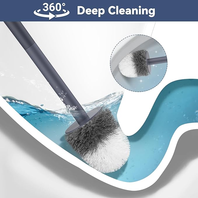 Toilet Bowl Brush and Holder, 3 Pack Compact Toilet Brush Set with Nylon Bristles Toilet Brush Hidden Scrubber Brushes for Bathroom Cleaning—Blue