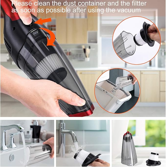 Fityou Handheld Vacuum Cleaner Cordless, Rechargeable (USB Charge), Powerful Suction Cleaner, Portable Hand Vacuum for Pet Hair Home and Car Cleaning, Wet & Dry