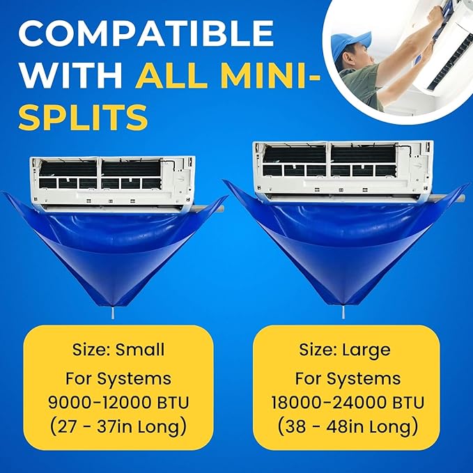 Oiktylr Mini Split Cleaning Kit Bag with 2L High Pressure Sprayer, Air Conditioner Cleaning Kit with Waterproof PVC AC Cleaning Cover Bib with HVAC Cleaning Tools, Small