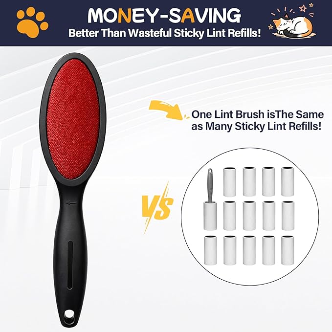 1 Pack Magic Lint Remover Brush for Pet Hair, Reusable 2-Sided Lint Brush for Clothes, Bedding, Carpet & Furniture, No Sticky Lint Roller Refills Needed