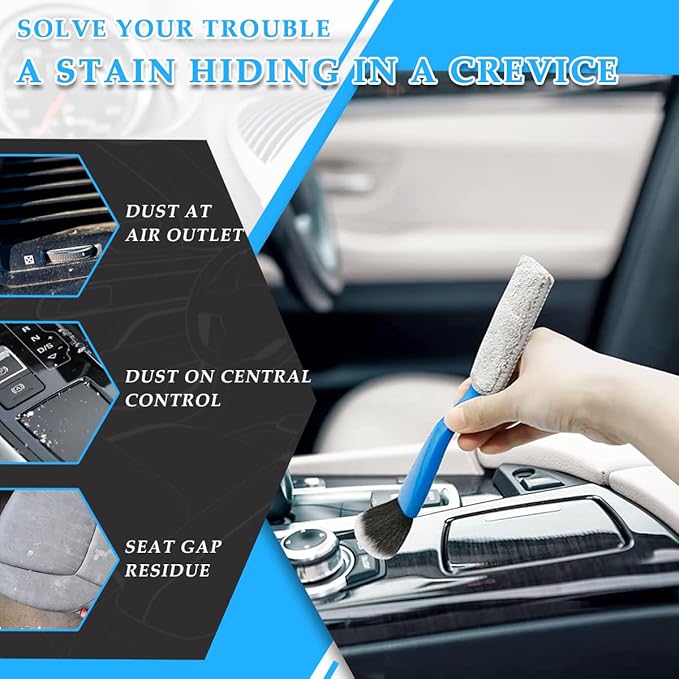 Ziciner 2 PCS Double Head Brush for Car Clean, Soft Auto Interior Duster Detailing Brushes, Universal Vehicle Dashboard Screen, Air Vents, Computer etc Cleaning Tool Accessories (Blue)