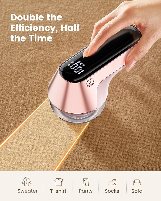 coldSky Fabric Shaver, Rechargeable Lint Shaver with Digital Display, Portable Sweater Defuzzer with 3 Speeds, 6 Leaf Blades and Safety Lock, Electric lint Remover for Clothes, Sweater (Pink)