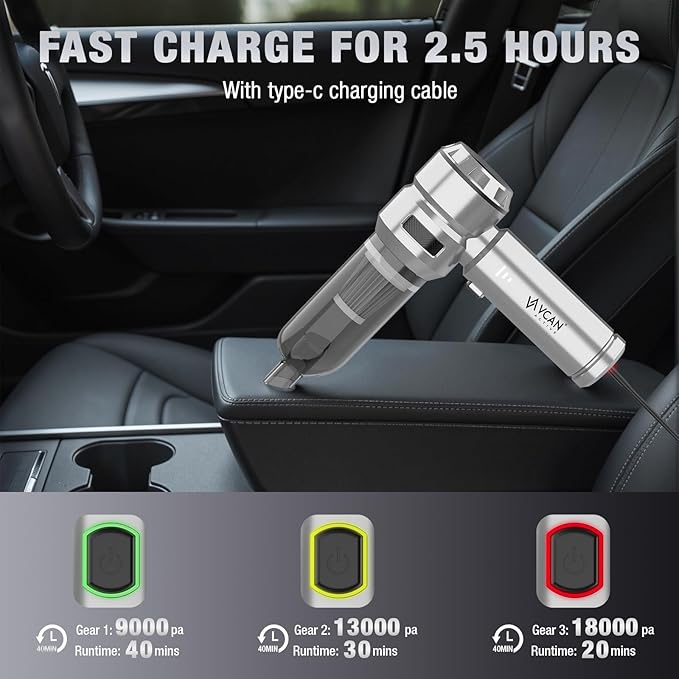 Car Vacuum Portable Cordless 22000PA High Power with Brushless Motor 4-in-1 Compressed Air Duster & Air Blower & Pump Hand Held Vacuum for Car, Home, Office, Ideal Gifts for Men & Women