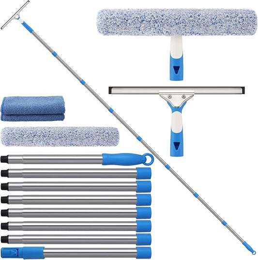 Mitclear 10 Feet Professional Squeegee Window Cleaner Tool with Extension Pole, Car Windshield Cleaning Kit with Long Handle, Window Washing Equipment for Indoor Outdoor Windows & Car Glass