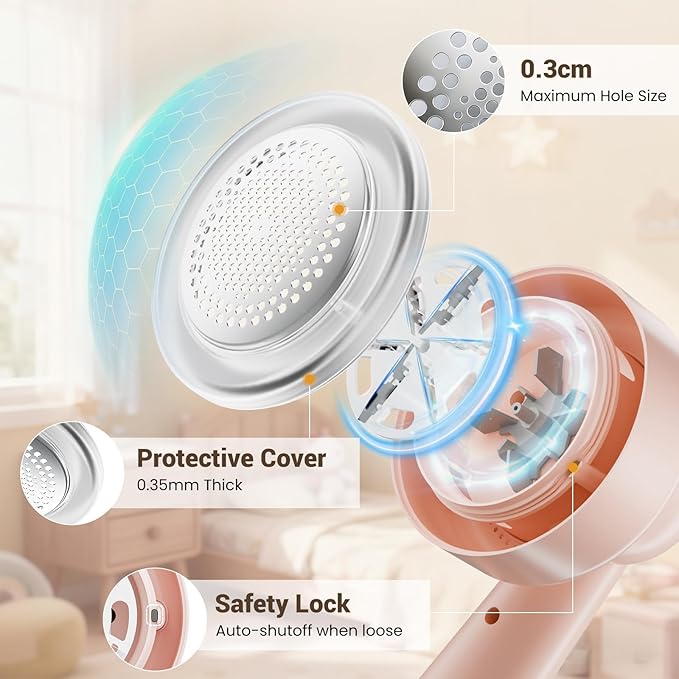 DBC Fabric Shaver & Lint Remover for Clothes, Sweaters & Furniture - 6-Leaf Blade, 3 Speeds, 2H Runtime, Portable Design Perfect for Travel, Includes 2 Extra Blades - Pink