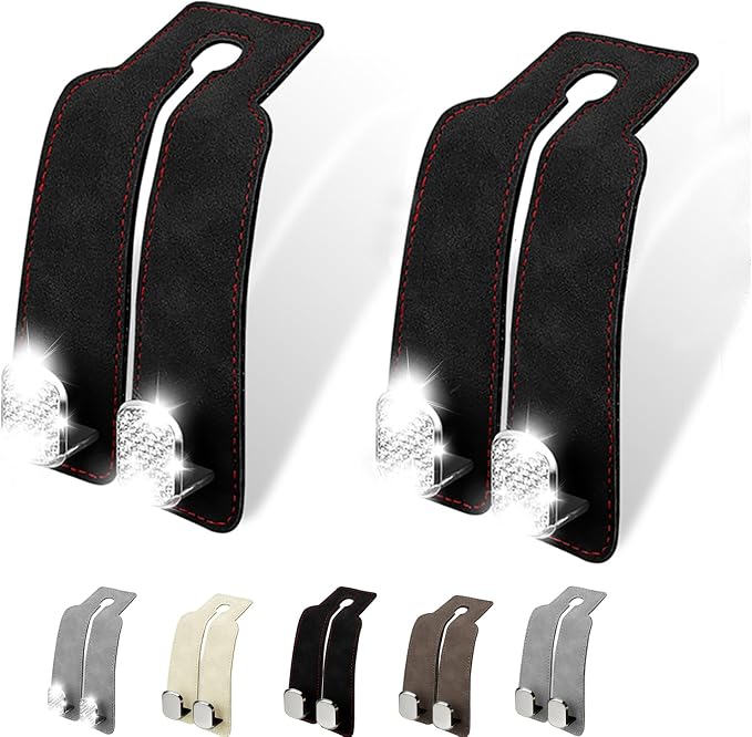 2 Pack of QBUC Bling Car Hooks for Headrest,Car Purse Hook,Universal Car Seat Back Storage Hook Luxurious Leather 100% M